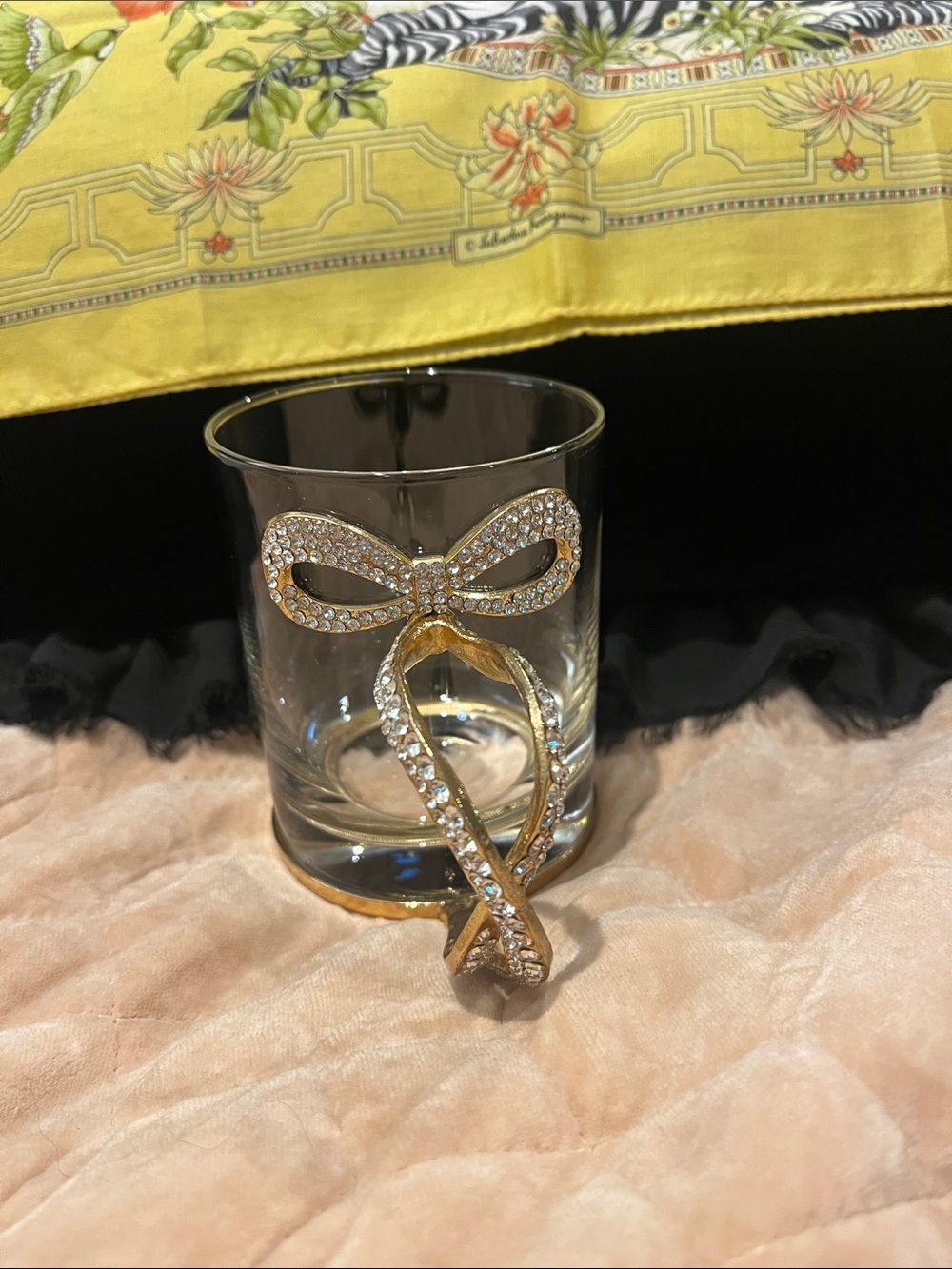 Crystal-Embellished Gold Accent Double Knot Whiskey Glass